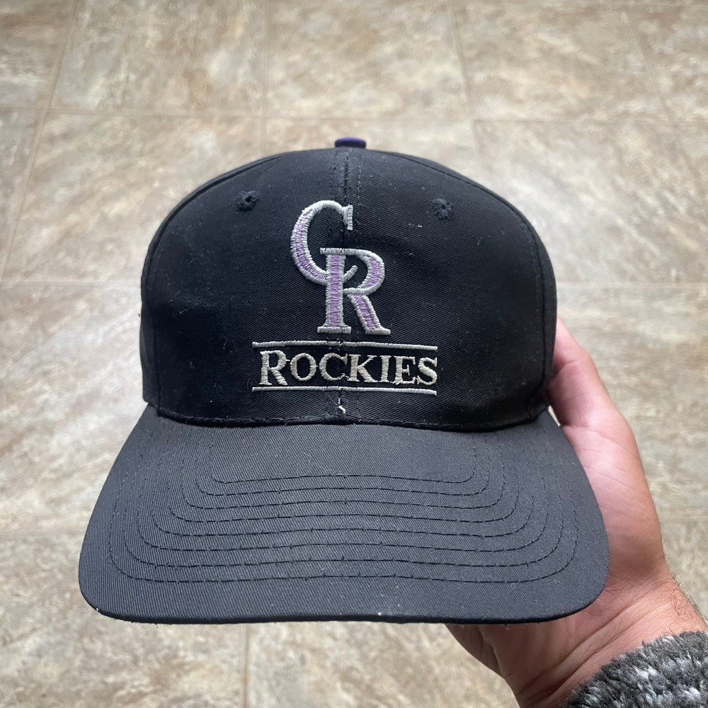 Vintage Colorado Rockies Hat Clark Sportswear Snapback MLB Black Purple Green
